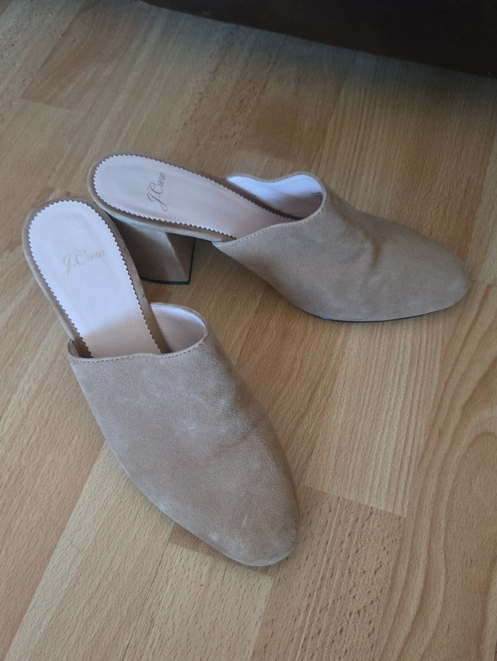J. Crew Beige Suede Slip-On Block Heel Mules Size 8 Contemporary Minimalist